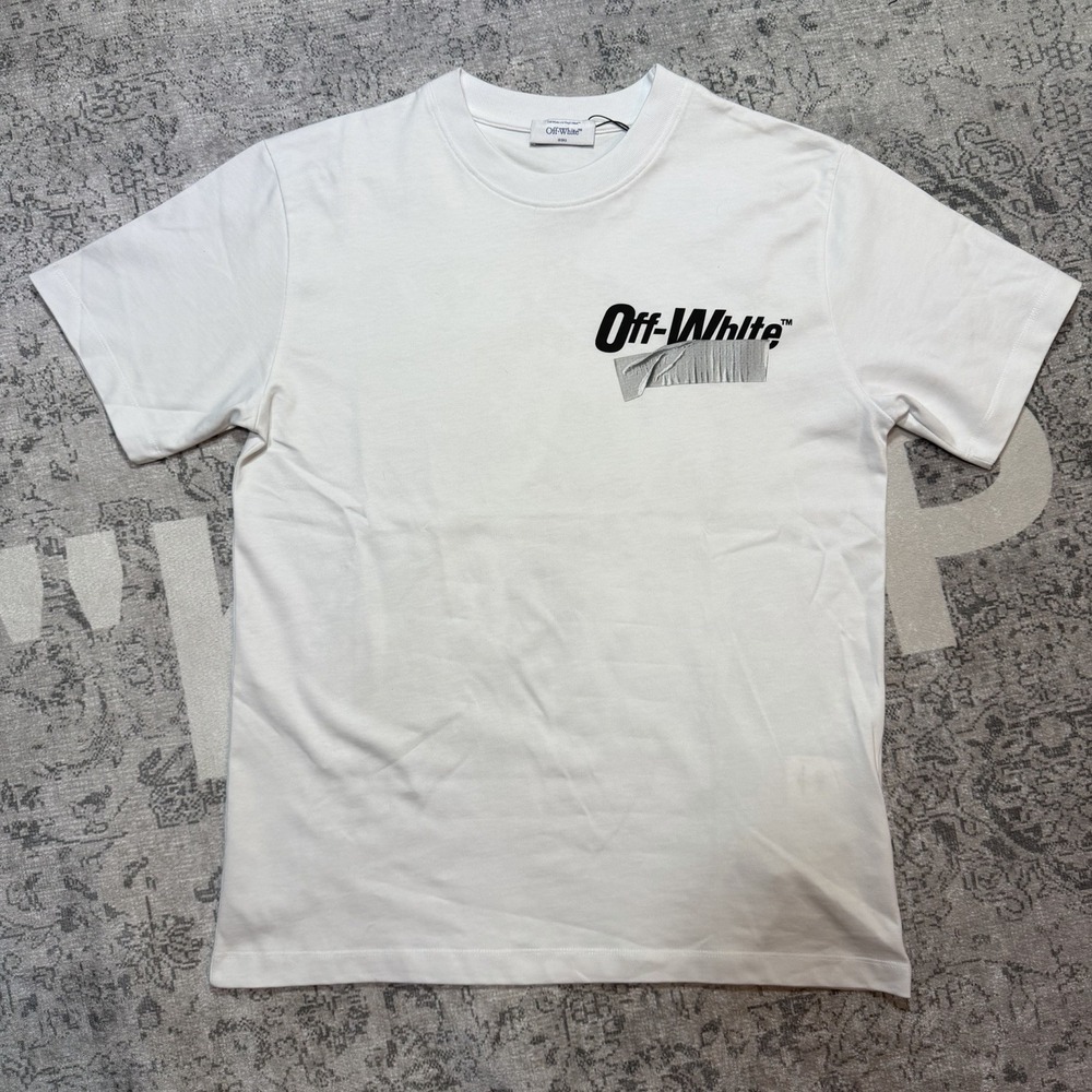 Off-White Men's White Graphic Logo Crew Neck Short Sleeve Cotton T-Shirt M